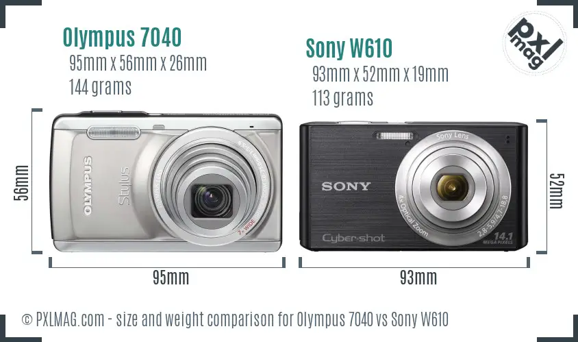 Olympus 7040 vs Sony W610 size comparison
