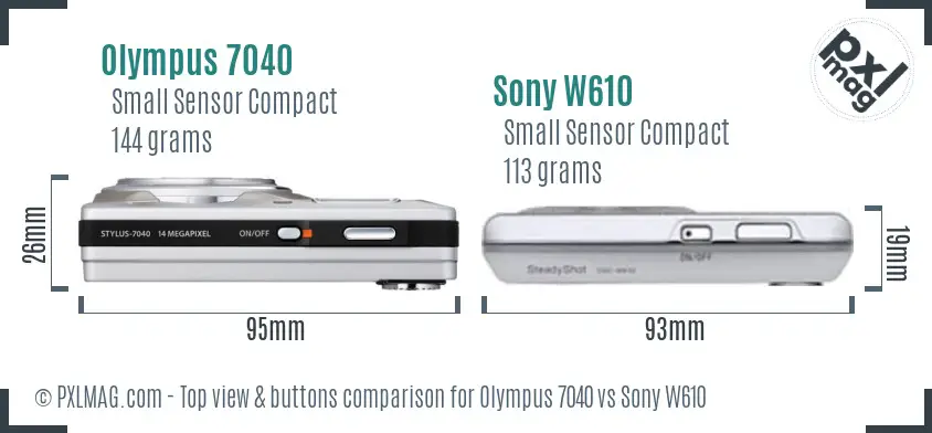 Olympus 7040 vs Sony W610 top view buttons comparison