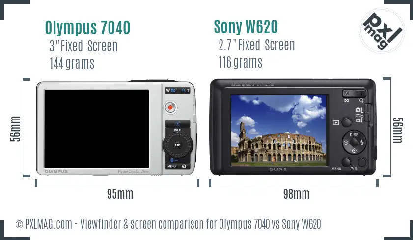 Olympus 7040 vs Sony W620 Screen and Viewfinder comparison