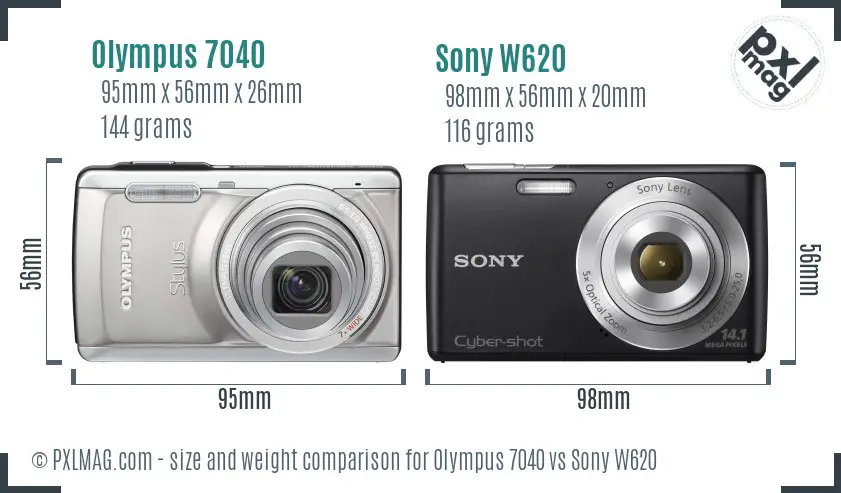 Olympus 7040 vs Sony W620 size comparison