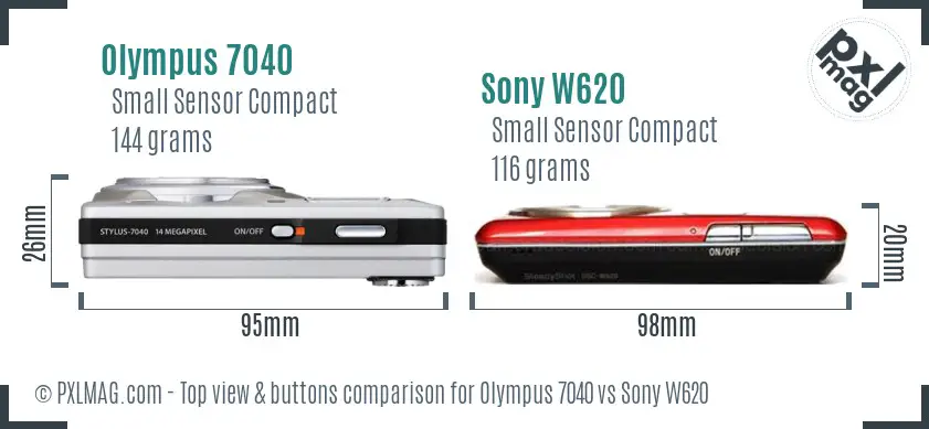 Olympus 7040 vs Sony W620 top view buttons comparison