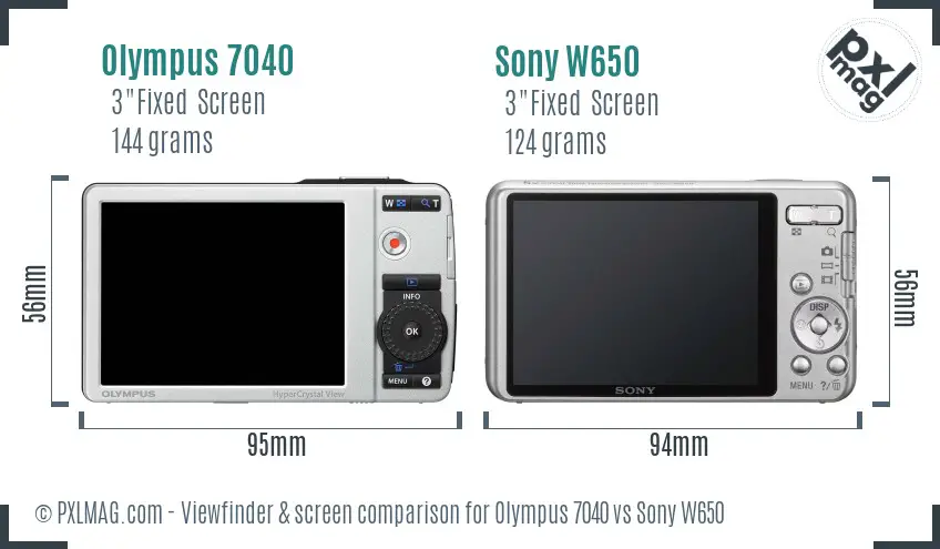 Olympus 7040 vs Sony W650 Screen and Viewfinder comparison