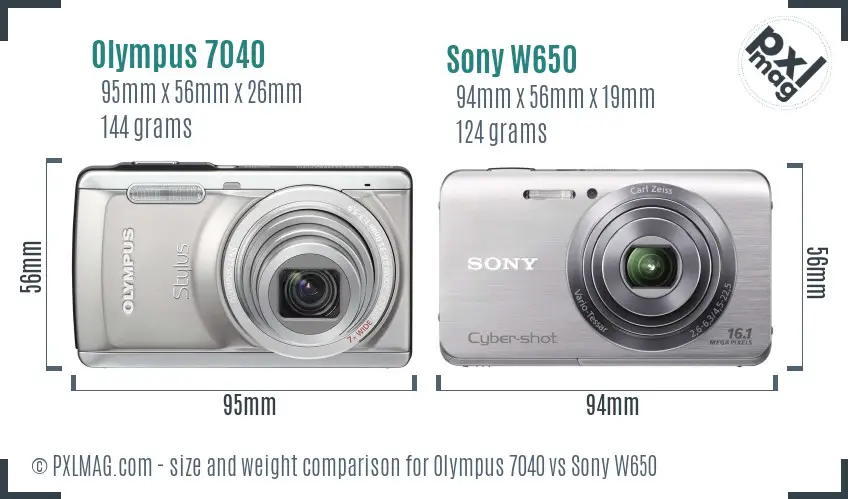 Olympus 7040 vs Sony W650 size comparison