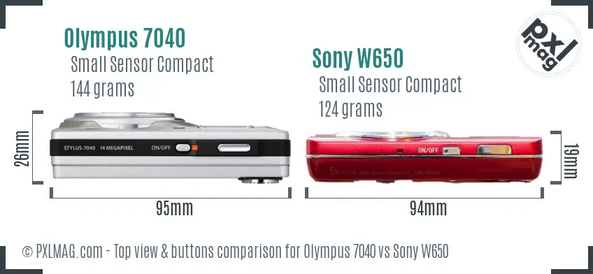 Olympus 7040 vs Sony W650 top view buttons comparison