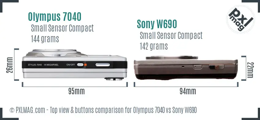 Olympus 7040 vs Sony W690 top view buttons comparison