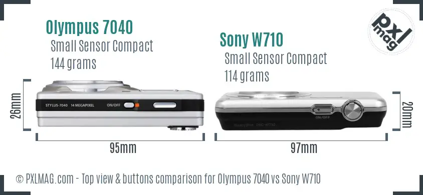 Olympus 7040 vs Sony W710 top view buttons comparison Olympus 7040 vs Sony W710 top view buttons comparison