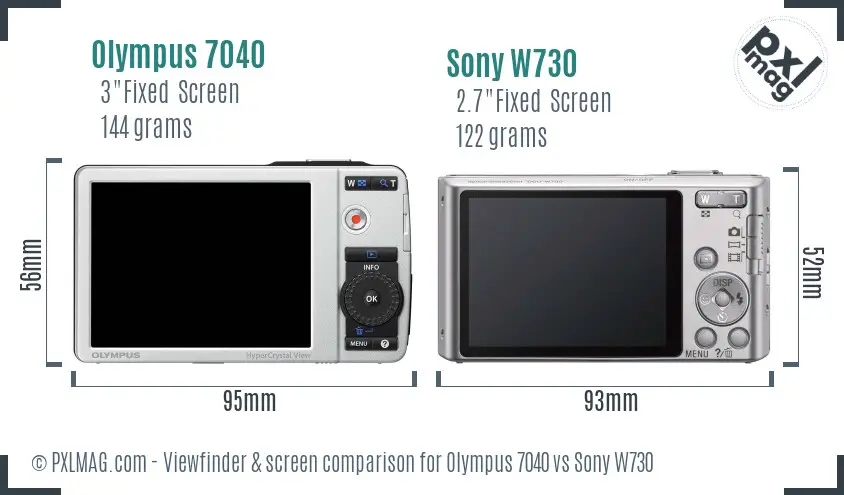 Olympus 7040 vs Sony W730 Screen and Viewfinder comparison