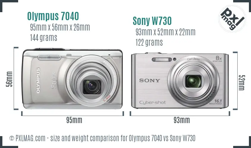 Olympus 7040 vs Sony W730 size comparison