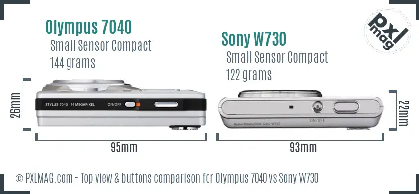 Olympus 7040 vs Sony W730 top view buttons comparison