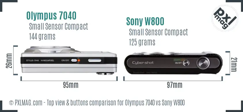 Olympus 7040 vs Sony W800 top view buttons comparison