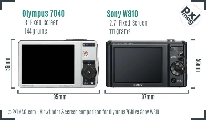 Olympus 7040 vs Sony W810 Screen and Viewfinder comparison