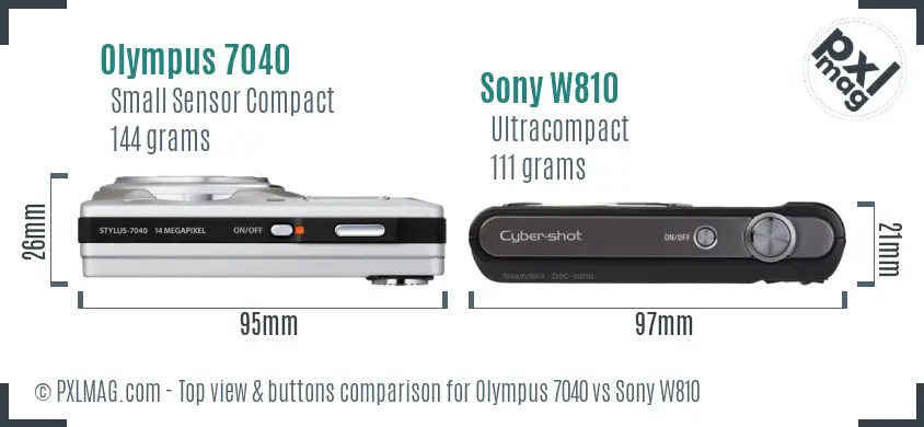 Olympus 7040 vs Sony W810 top view buttons comparison