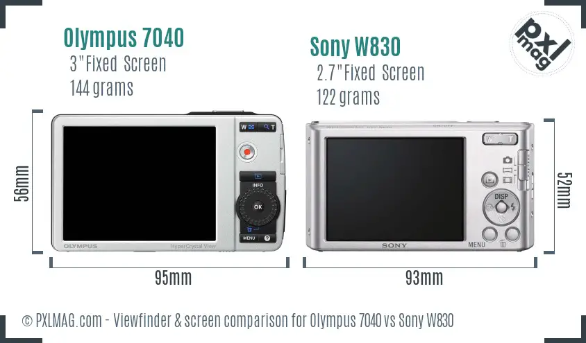 Olympus 7040 vs Sony W830 Screen and Viewfinder comparison