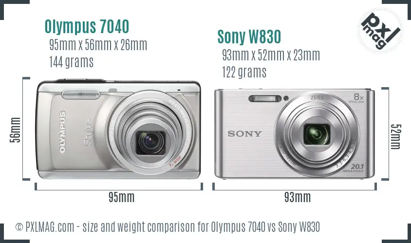 Olympus 7040 vs Sony W830 size comparison