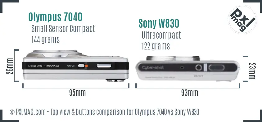 Olympus 7040 vs Sony W830 top view buttons comparison