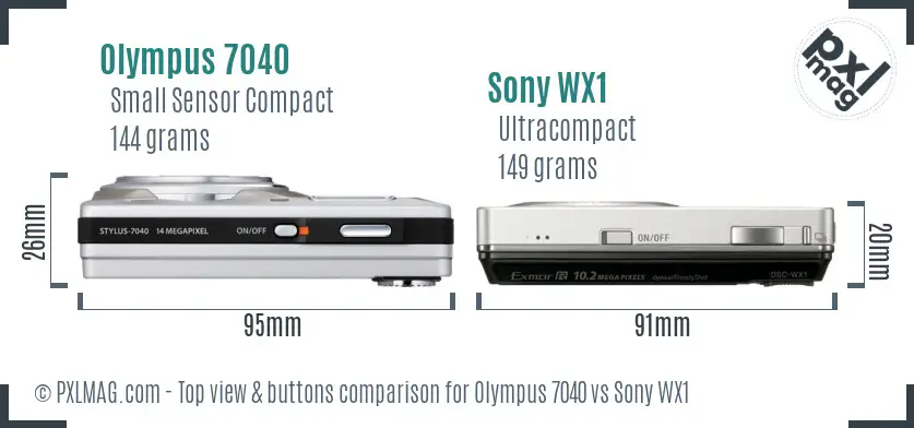 Olympus 7040 vs Sony WX1 top view buttons comparison