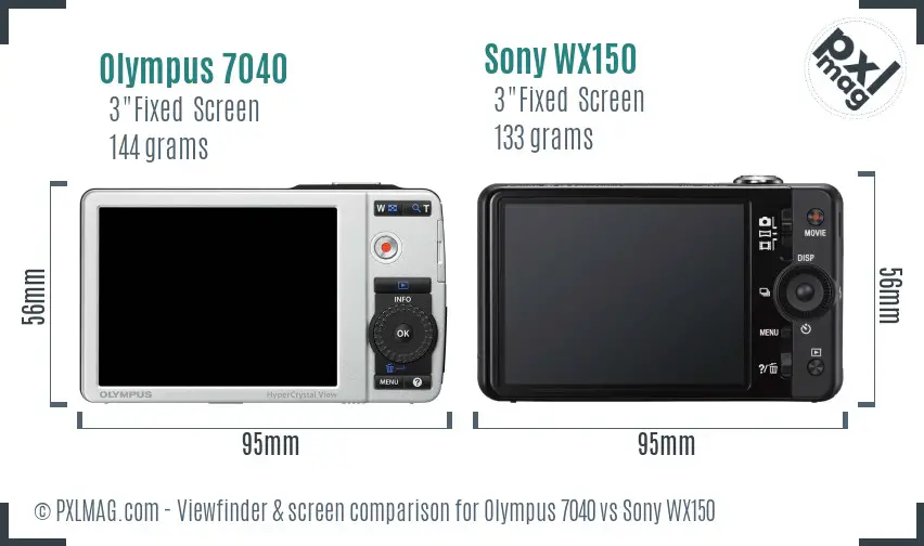 Olympus 7040 vs Sony WX150 Screen and Viewfinder comparison