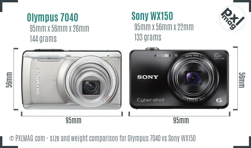 Olympus 7040 vs Sony WX150 size comparison