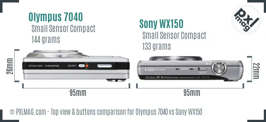 Olympus 7040 vs Sony WX150 top view buttons comparison