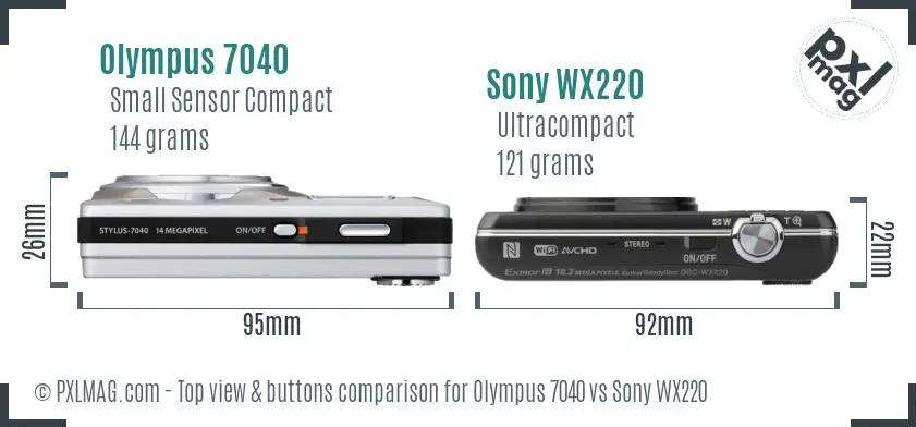 Olympus 7040 vs Sony WX220 top view buttons comparison