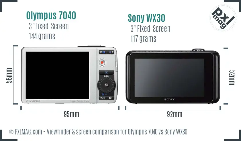 Olympus 7040 vs Sony WX30 Screen and Viewfinder comparison
