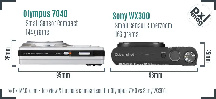 Olympus 7040 vs Sony WX300 top view buttons comparison