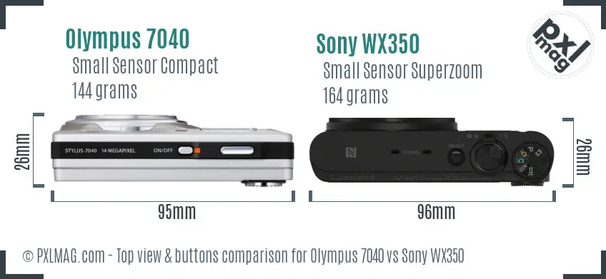 Olympus 7040 vs Sony WX350 top view buttons comparison