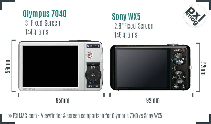 Olympus 7040 vs Sony WX5 Screen and Viewfinder comparison