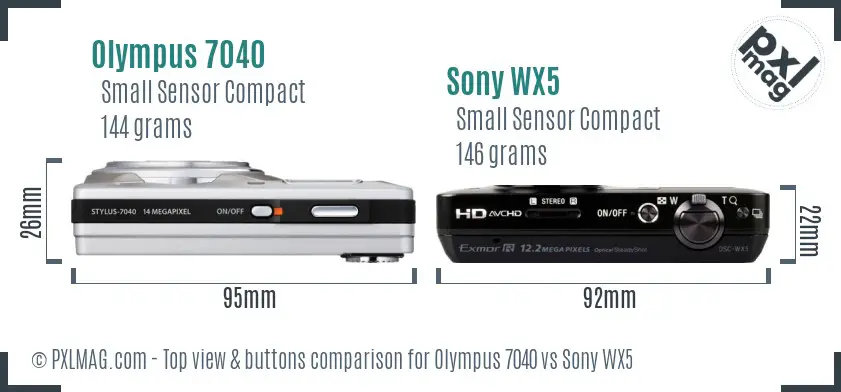 Olympus 7040 vs Sony WX5 top view buttons comparison