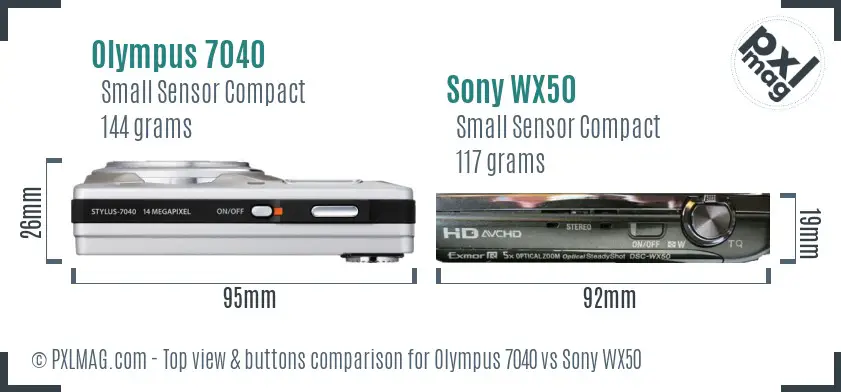 Olympus 7040 vs Sony WX50 top view buttons comparison