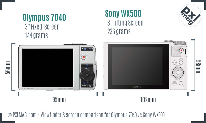 Olympus 7040 vs Sony WX500 Screen and Viewfinder comparison