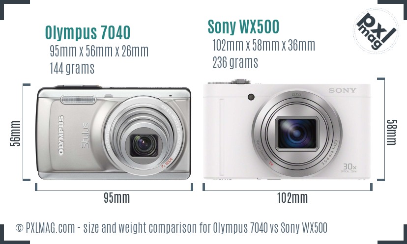 Olympus 7040 vs Sony WX500 size comparison