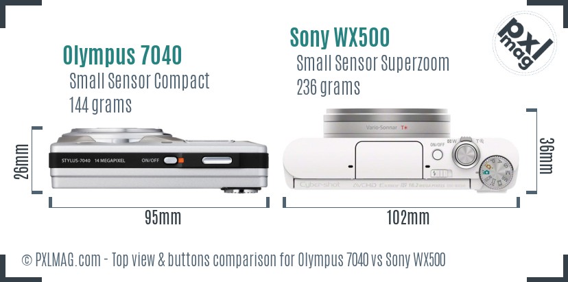 Olympus 7040 vs Sony WX500 top view buttons comparison