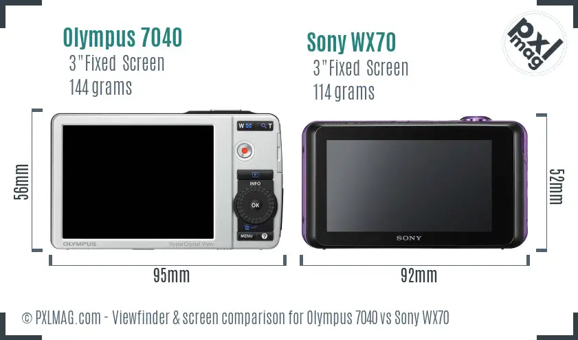 Olympus 7040 vs Sony WX70 Screen and Viewfinder comparison