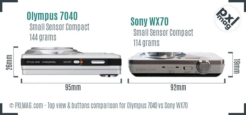 Olympus 7040 vs Sony WX70 top view buttons comparison