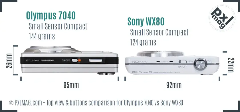 Olympus 7040 vs Sony WX80 top view buttons comparison Olympus 7040 vs Sony WX80 top view buttons comparison