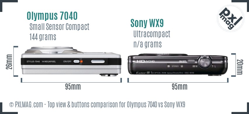 Olympus 7040 vs Sony WX9 top view buttons comparison