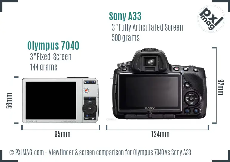 Olympus 7040 vs Sony A33 Screen and Viewfinder comparison