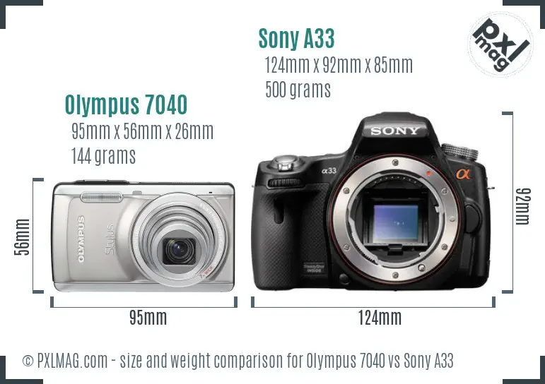 Olympus 7040 vs Sony A33 size comparison