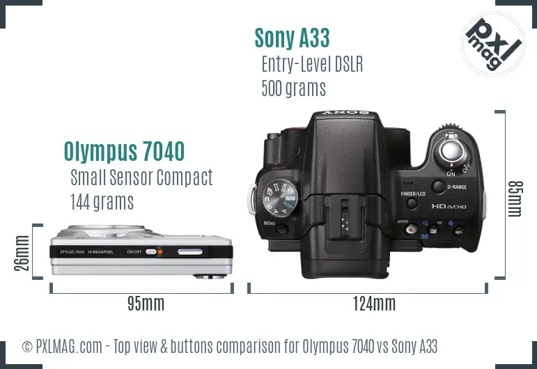 Olympus 7040 vs Sony A33 top view buttons comparison