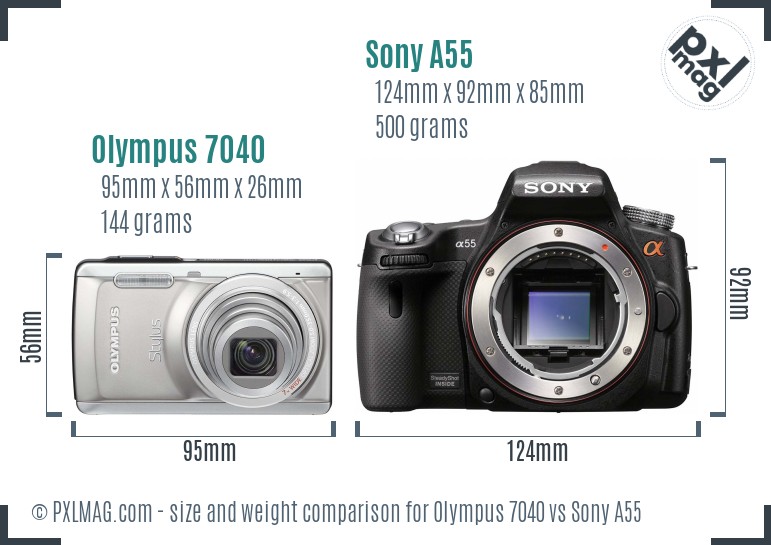 Olympus 7040 vs Sony A55 size comparison
