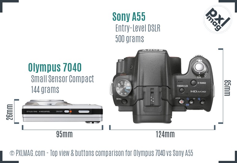Olympus 7040 vs Sony A55 top view buttons comparison