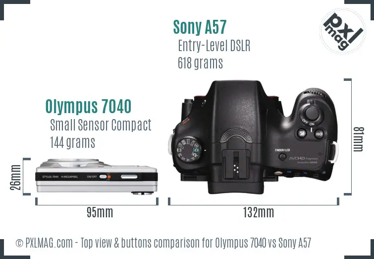Olympus 7040 vs Sony A57 top view buttons comparison