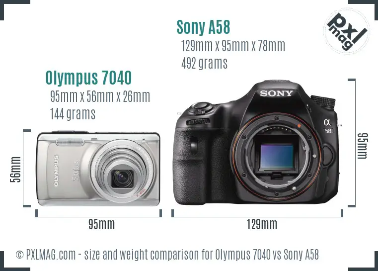 Olympus 7040 vs Sony A58 size comparison