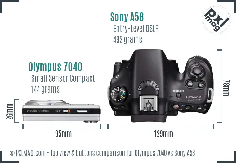 Olympus 7040 vs Sony A58 top view buttons comparison