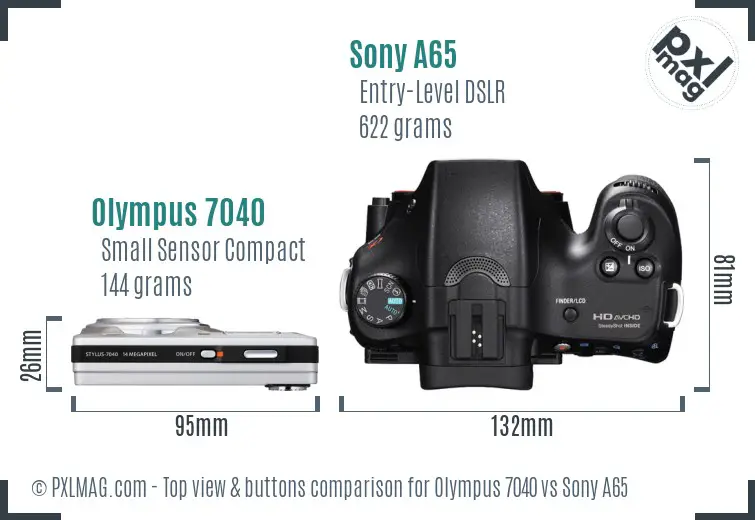 Olympus 7040 vs Sony A65 top view buttons comparison