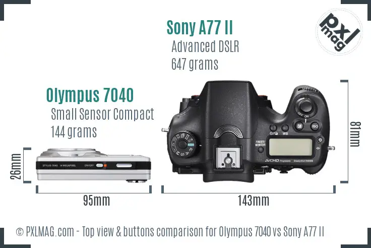 Olympus 7040 vs Sony A77 II top view buttons comparison