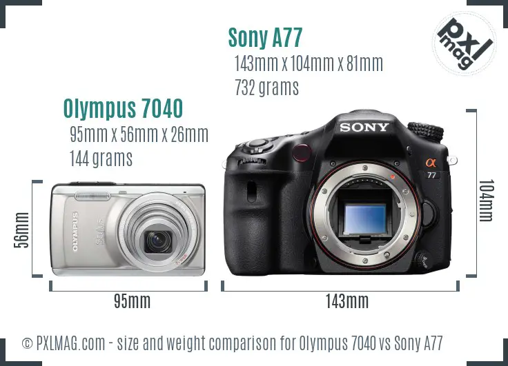Olympus 7040 vs Sony A77 size comparison Olympus 7040 vs Sony A77 size comparison