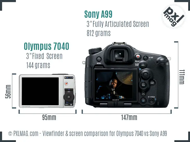 Olympus 7040 vs Sony A99 Screen and Viewfinder comparison