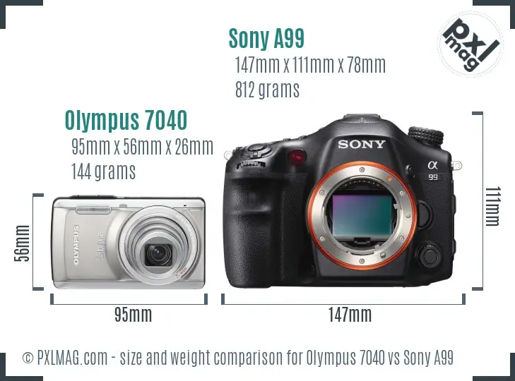 Olympus 7040 vs Sony A99 size comparison